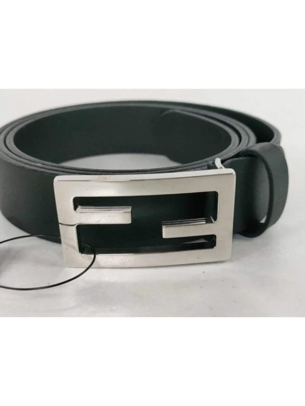 Fendi Belt Black Leather FF Silver